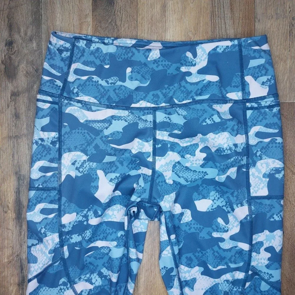 Reebok Precision Womens Large Ankle Leggings Slate Blue Pink Camo - Picture 3 of 16